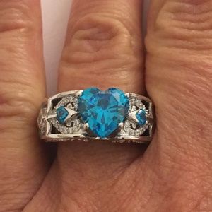 Sterling Silver Angel Wing Aquamarine Heart Ring